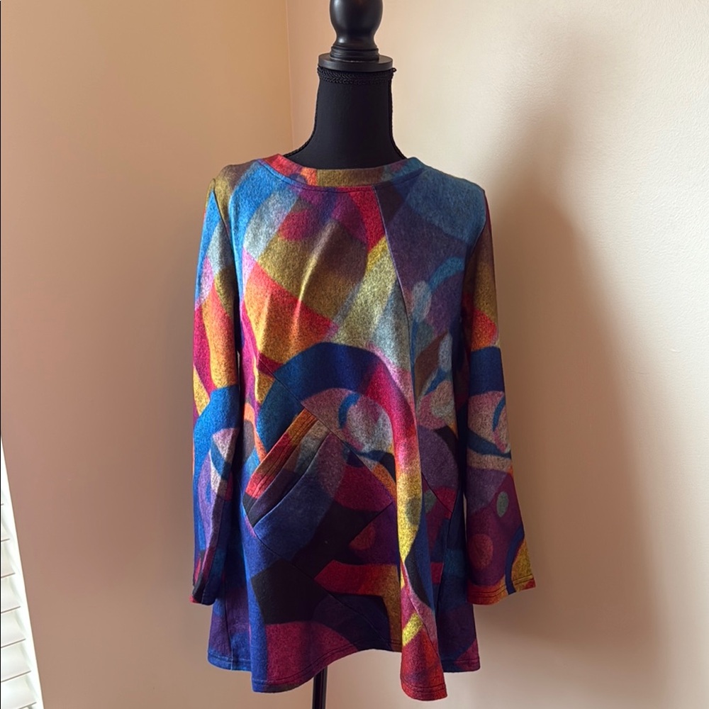 Blue and Pink Long Sleeve Graphic Tunic